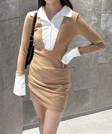 mline(エムライン) [mline]シャツレイヤード ミニワンピ