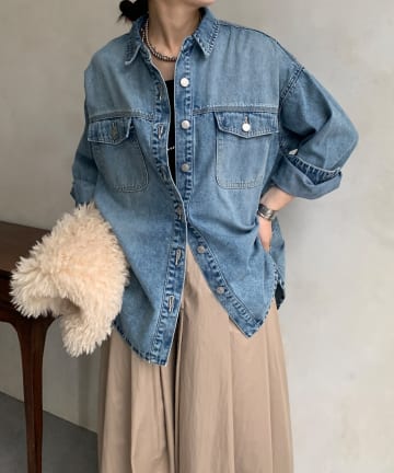 DOUDOU(ドゥドゥ) 【WEB限定】USED加工デニムシャツ