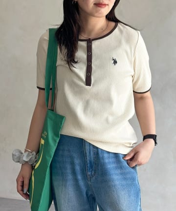 CPCM(シーピーシーエム) 【U.S. POLO ASSN. 】ヘンリーリブ半袖T