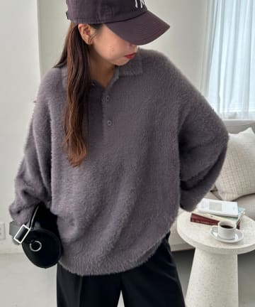 DISCOAT(ディスコート) 【ユニセックス】ミンクライクニットポロ