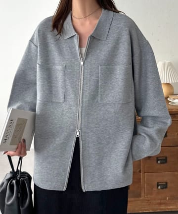 DISCOAT(ディスコート) 【ユニセックス】衿付きWジップカーディガン