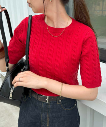 DISCOAT(ディスコート) モチモチケーブル半袖プルオーバー《WEB限定カラーあり》