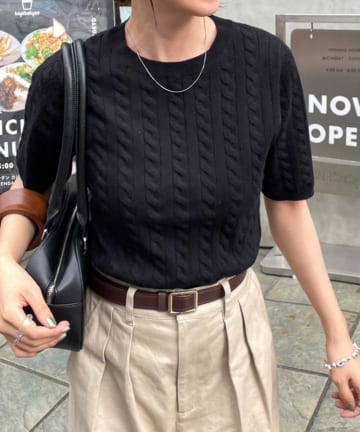 DISCOAT(ディスコート) モチモチケーブル半袖プルオーバー《WEB限定カラーあり》