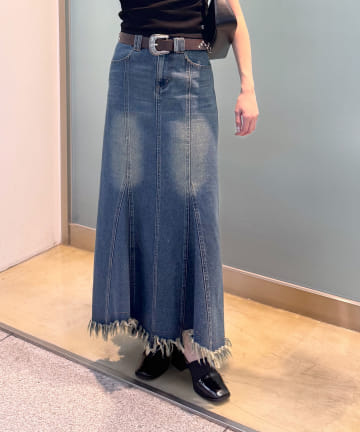 OUTLET(アウトレット) 【mystic】ランダムダメージデニムスカート