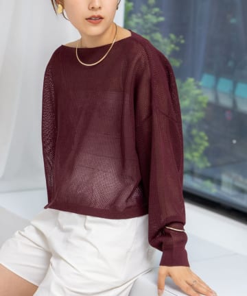 NOLLEY'S(ノーリーズ) 《手洗い可能》ドライメッシュショートプルオーバーニット