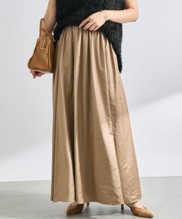 RIVE DROITE(リヴドロワ) 【上品な光沢感】グロッシーギャザースカート