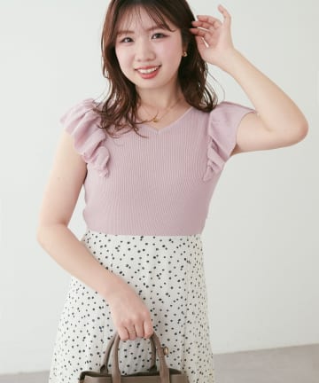 NICE CLAUP / OLIVE des OLIVE OUTLET(ナイスクラップ  / オリーブ デ オリーブ アウトレット) 【natural couture】フリル袖ニットドッキングワンピー