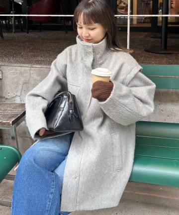 CIAOPANIC TYPY(チャオパニックティピー) 【高見え&着映え】シャギー袖取り外しスタンドハーフコート