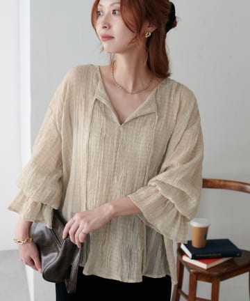 DISCOAT(ディスコート) シアーチェックスキッパーブラウス《WEB限定カラーあり》