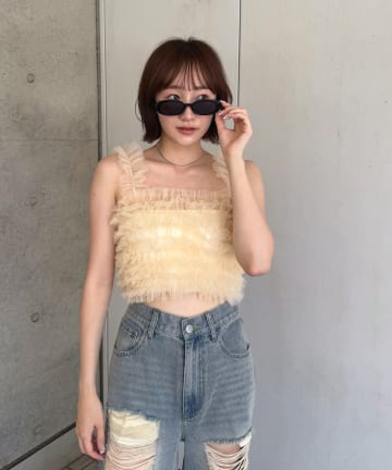 mline(エムライン) [mline]チュールギャザーキャミ