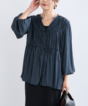 RIVE DROITE(リヴドロワ) 【2WAY仕様】ギャザーストリングツイルブラウス