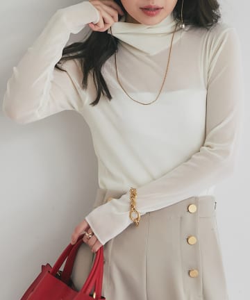 La boutique BonBon(ラブティックボンボン) 【着回し力・女っぽタートル】フロッキーチュールタートルカットソー