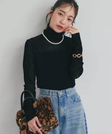 La boutique BonBon(ラブティックボンボン) 【着回し力・女っぽタートル】フロッキーチュールタートルカットソー