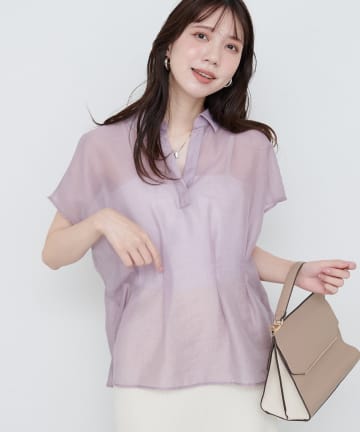 natural couture(ナチュラルクチュール) 【WEB限定】ワッシャーオーガンジースキッパーブラウス