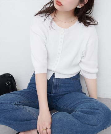 natural couture(ナチュラルクチュール) 多釦片畦編みカーデ