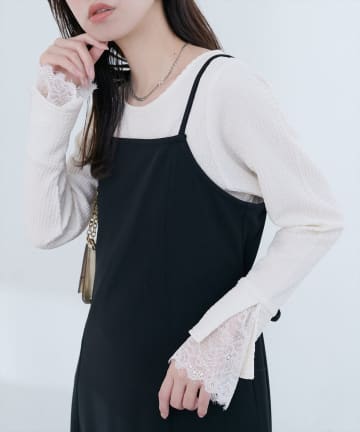 natural couture(ナチュラルクチュール) 【WEB限定】レース袖切り替えカットソー