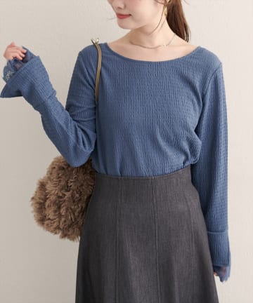 natural couture(ナチュラルクチュール) 【WEB限定】レース袖切り替えカットソー