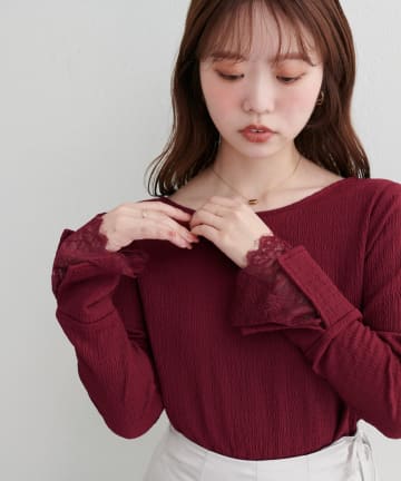 natural couture(ナチュラルクチュール) 【WEB限定】レース袖切り替えカットソー