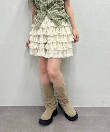 w closet(ダブルクローゼット) 【25AW】フリルミニティアードスカパン