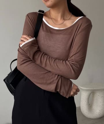 CAPRICIEUX LE'MAGE(カプリシュレマージュ) 【セット購入割引あり/前後2WAY】2WAYボートネックシアーロンT