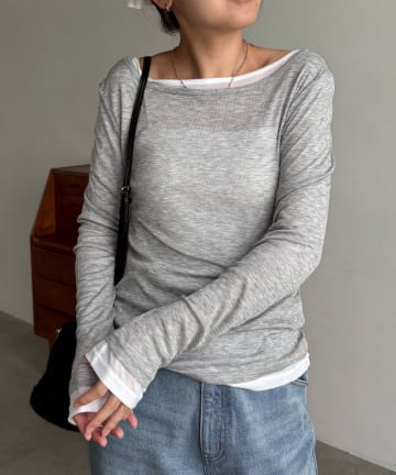 CAPRICIEUX LE'MAGE(カプリシュレマージュ) 【セット購入割引あり/前後2WAY】2WAYボートネックシアーロンT