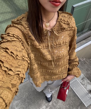 CIAOPANIC(チャオパニック) セーラーカラーレースフリルトップス