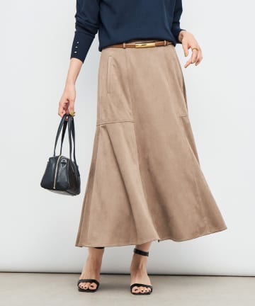 《セットアップ対応》ウォッシャブルストレッチスエードフレアスカート