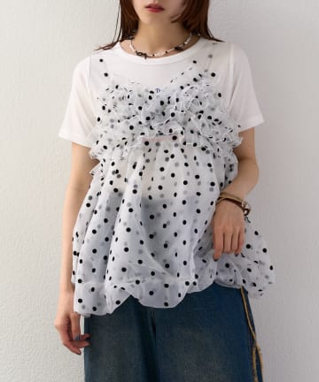 w closet(ダブルクローゼット) 【25AW】【4色展開/ドット・無地】シアーバルーンキャミ
