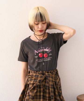 w closet(ダブルクローゼット) 【25AW】【3色展開】チェリーリブ半袖Tシャツ
