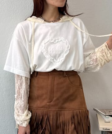 w closet(ダブルクローゼット) 【25AW】ハートフリルピグメントT