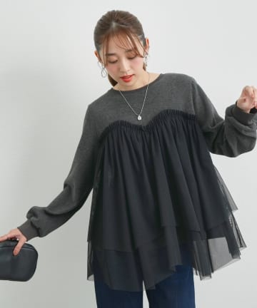 un dix cors(アンディコール) 《大人ガーリーな雰囲気に》チュール切替カットプルオーバー
