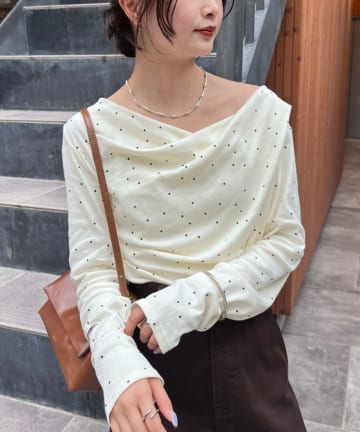 mystic(ミスティック) 【ドット柄はEC限定！定番シリーズ】オフショルロングTシャツ