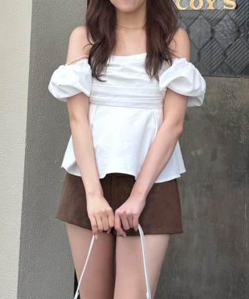 mline(エムライン) [mline]オフショル ギャザーブラウス