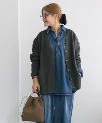 PUAL CE CIN(ピュアルセシン) 【WEB限定/Du noir】スポンディッシュBIGVネックカーディガン