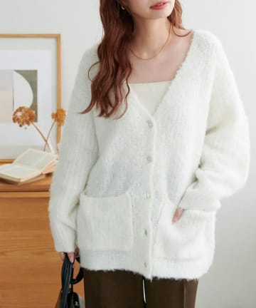 DISCOAT(ディスコート) 【ポケット付き/主役級】ウール混ループヤーンニットカーディガン《WEB限定》