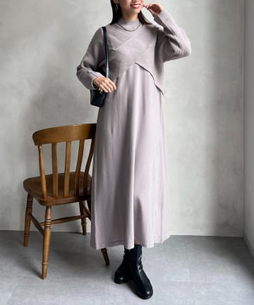 Chez toi(シェトワ) クロスプルオーバー×ニットワンピース
