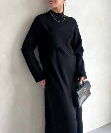 Chez toi(シェトワ) クロスプルオーバー×ニットワンピース