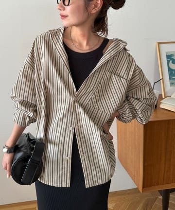 DISCOAT(ディスコート) 【迷ったらコレ! /ユニセックス】ランダムストライプフリンジオーバーシャツ