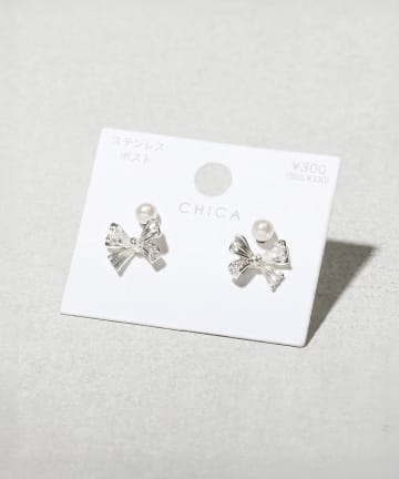 リボンパールピアス4個セット