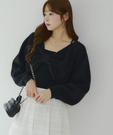 NICE CLAUP / OLIVE des OLIVE OUTLET(ナイスクラップ  / オリーブ デ オリーブ アウトレット) 【RMAF】リボン+キャミセットニット