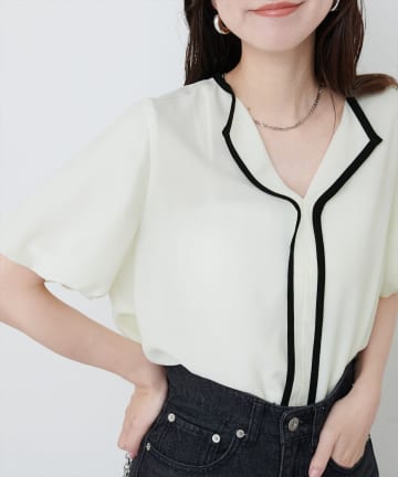 natural couture(ナチュラルクチュール) 【WEB限定】パフスリーブパイピングブラウス