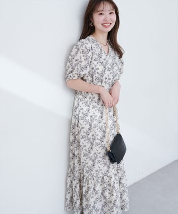 natural couture(ナチュラルクチュール) 【WEB限定】カシュクールパフスリーブワンピース