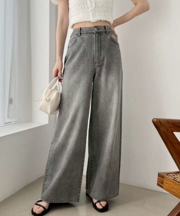 NICE CLAUP / OLIVE des OLIVE OUTLET(ナイスクラップ  / オリーブ デ オリーブ アウトレット) 【one after another】【ウエストサイズ調整可】美脚ワイドデニム