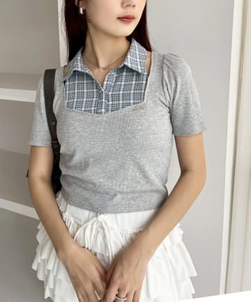 NICE CLAUP / OLIVE des OLIVE OUTLET(ナイスクラップ  / オリーブ デ オリーブ アウトレット) 【one after another】チェックレイヤードトップス