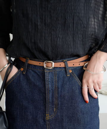 ヴィンテージ調ぷっくりバックル細ベルト