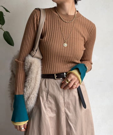 DOUDOU(ドゥドゥ) 【WEB限定】レイヤード配色シアースリーブプルオーバー