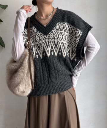 DOUDOU(ドゥドゥ) 【WEB限定】ノルディック柄ワイドベスト