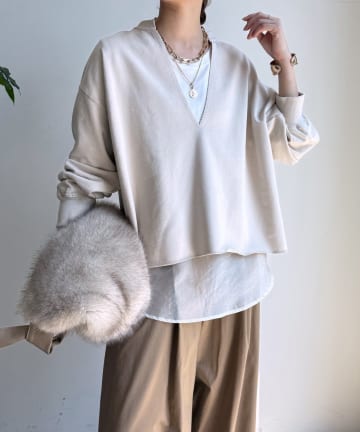 DOUDOU(ドゥドゥ) バック刺繍深Vスウエット＋タンクセット