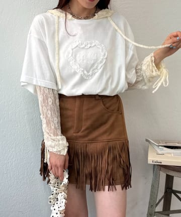 w closet(ダブルクローゼット) 【25AW】フーディーレースシャツ