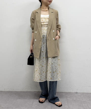 OUTLET(アウトレット) 【Loungedress】フラワーオーガンジーキャミワンピース